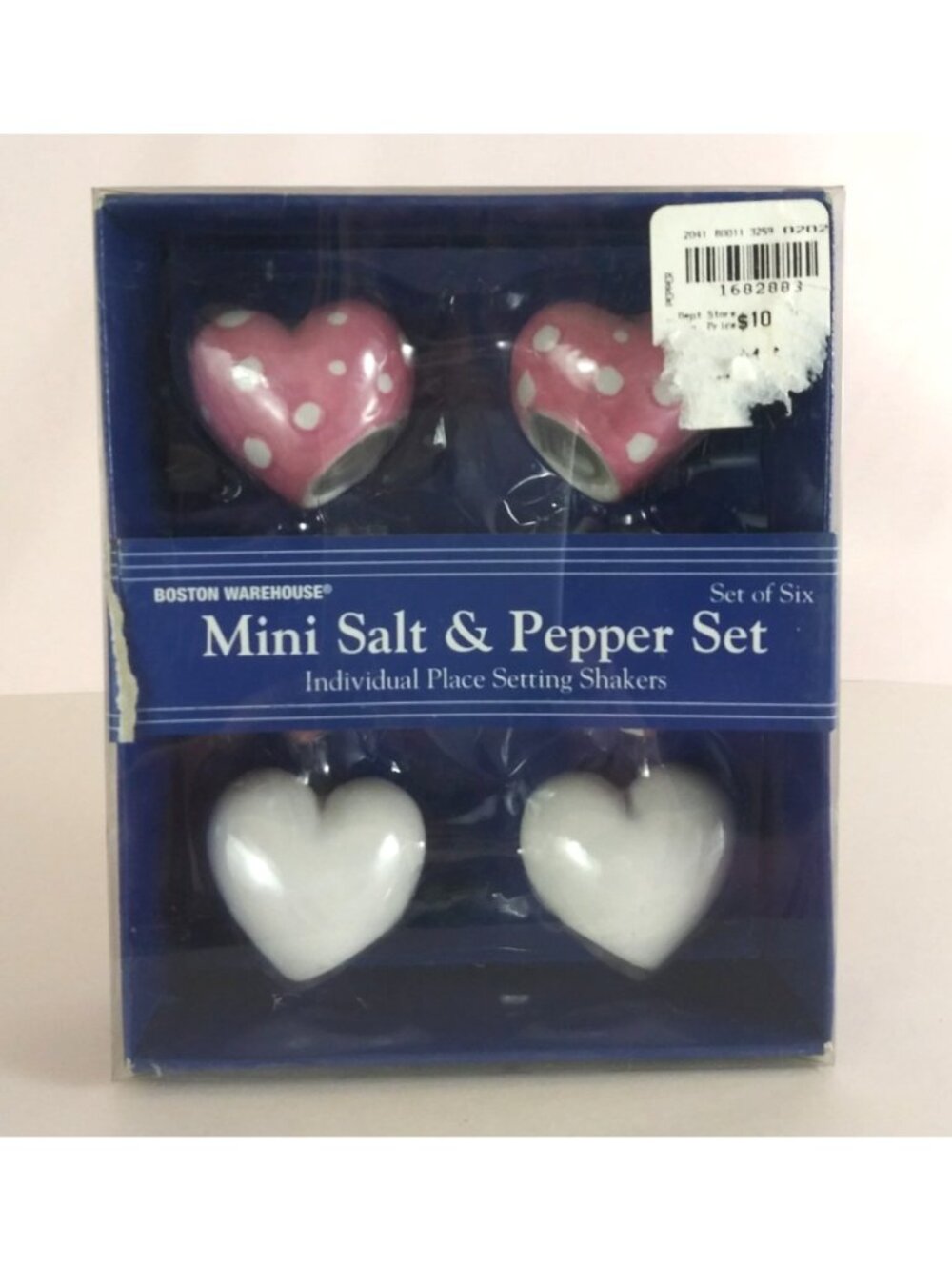2000 Boston Warehouse Set Of 6 Mini Heart Salt & Pepper Shakers With Box